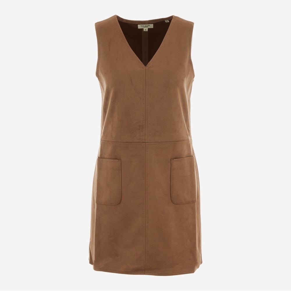 Max Studio Tan Faux Suede Sleeveless Mini Dress - Front Pockets Size Medium